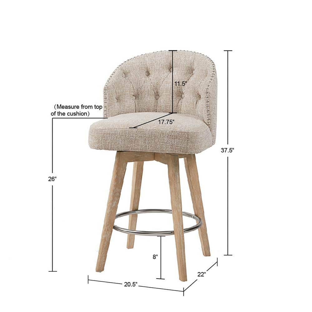 Grattan Swivel Counter Height Barstool Cream - Madison Park: Upholstered, Nailhead, 360° Rotate