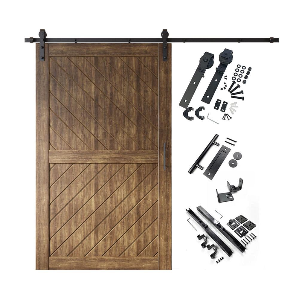 XT4 42 in. x 80 in. C-Panel Dark Walnut Slanted Stripe Design Solid Pine Wood Sliding Barn Door with Hardware Kit price history on PriceWatchPro