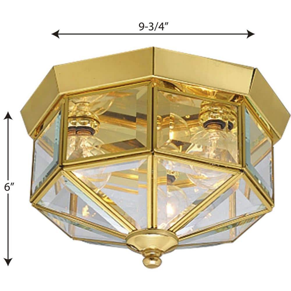 Polished Brass Octagonal Flush Mount with Beveled Glass