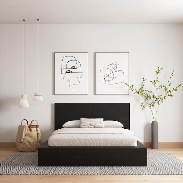 James Black Frame Queen Size Platform Bed with Headboard