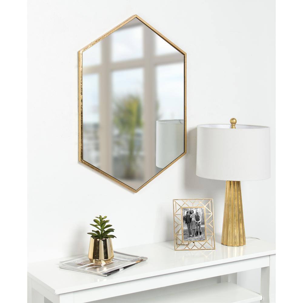 Antique Gold Hexagon 31" Metal Wall Mirror
