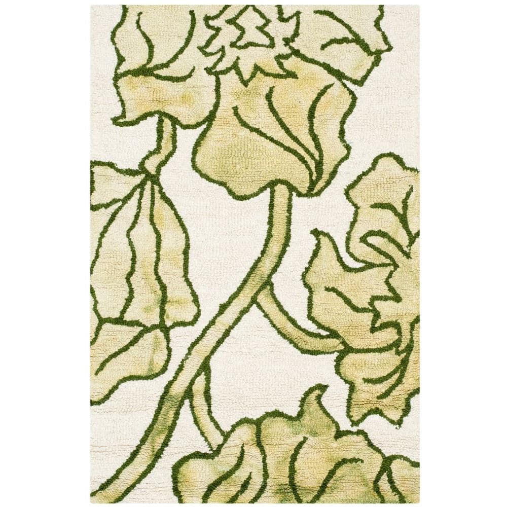 Ivory and Light Green Hand-Tufted Wool Area Rug