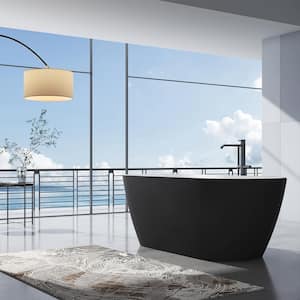 MUTE 59 in. Oval Acrylic Flatbottom Freestanding Soaking Non-Whirlpool Bathtub in Black Included Center Drain