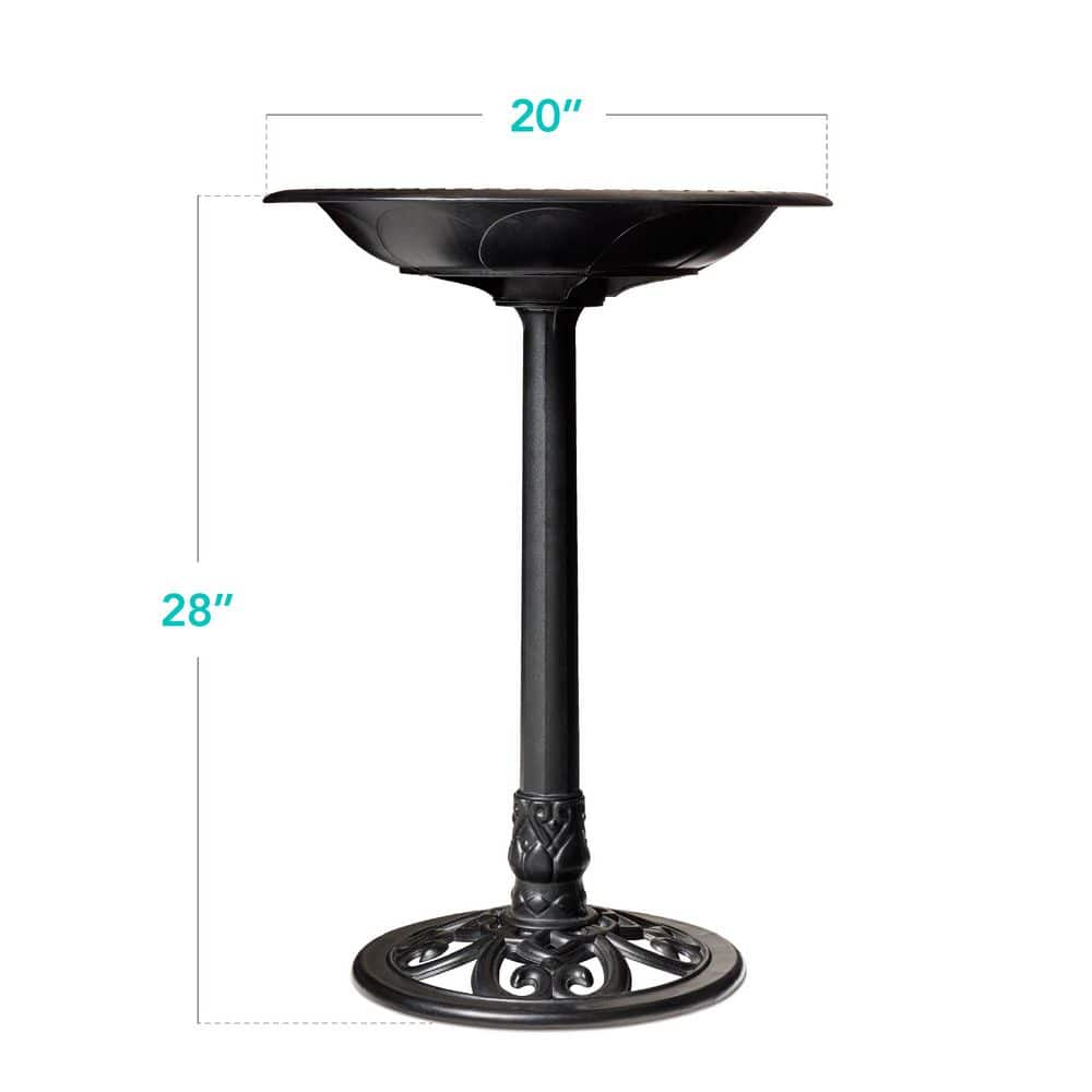 Black Polyresin Outdoor Pedestal Bird Bath with Fleur-de-Lis Accents