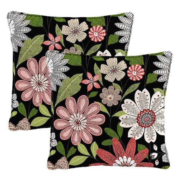 16 in. L x 16 in. W x 5 in. T Square Outdoor Throw Pillow in Malala Raven (2-Pack)
