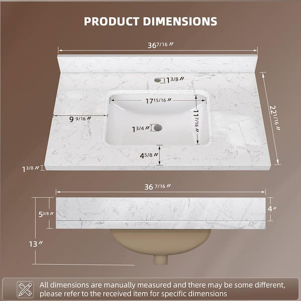 Zeafive Kar 36.44 in. W x 22 in. D Carrara White Engineered Marble