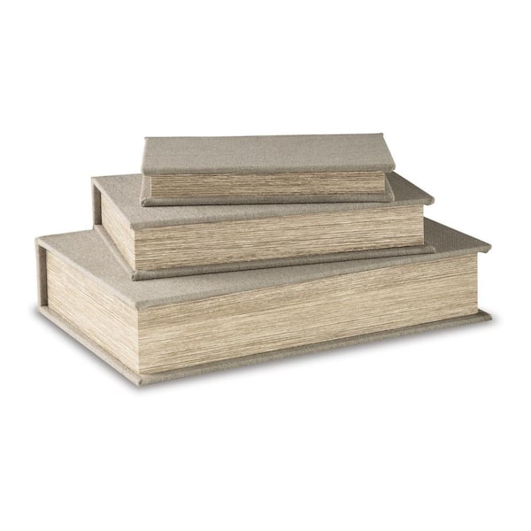 Jolly Beige Linen and Black Velvet Lining Decor Storage Book Box (Set of 3)