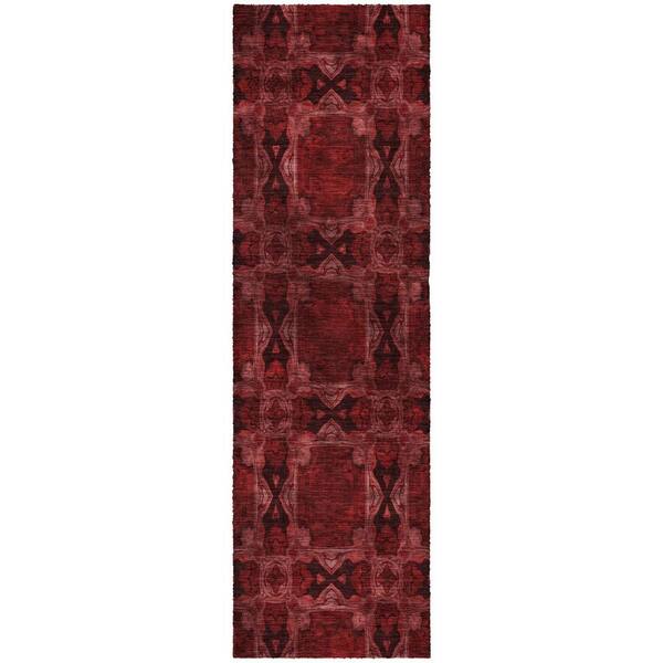 Dream Shag Premium Machine Washable Abstract ADS564 Burgundy 2 ft. x 7 ft. Runner Rug