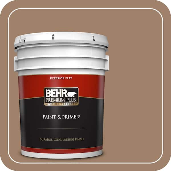 BEHR PREMIUM PLUS 5 gal. #ECC-40-3 Seasoned Acorn Flat Exterior Paint & Primer