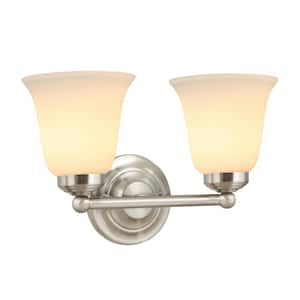 13-1/2 in. 2-Light Satin Nickel Vanity Light with Frosted Glass Shade