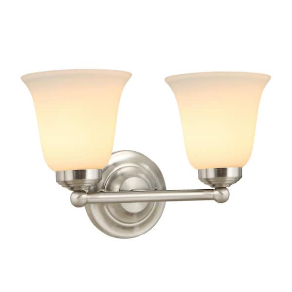 Aspen Creative Corporation 13-1/2 in. 2-Light Satin Nickel Vanity Light with Frosted Glass Shade