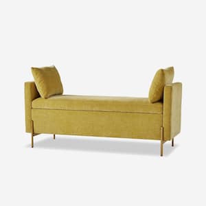 Claudius Modern Mustard Upholstered Flip Top Storage Bench with Arms and Adjustable Storage Space