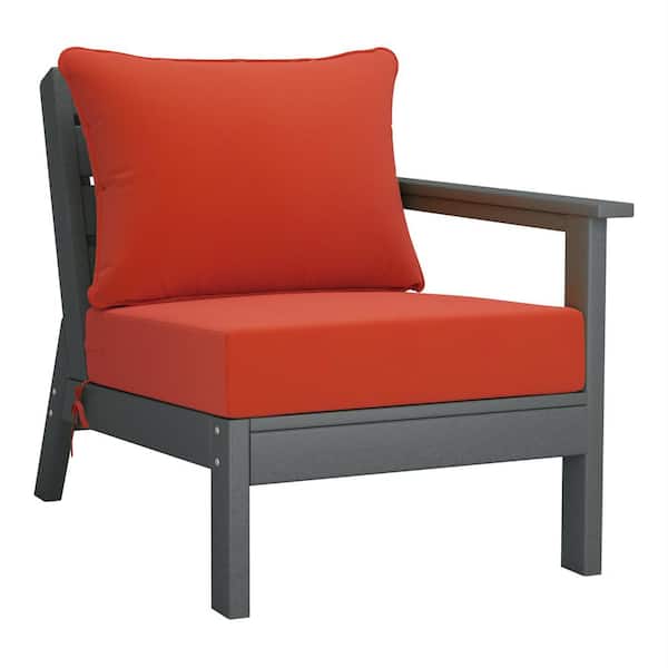 WESTIN OUTDOOR Birchwood Outdoor Patio Deep Seating Right Facing Arm HDPE Lounge Chair in Grey with Orange Cushions