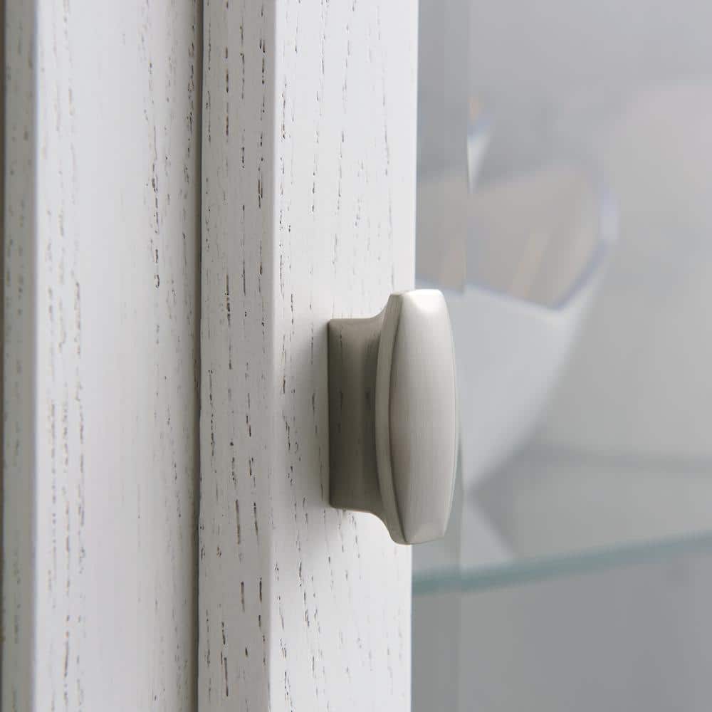Weathered White Lighted Wood Curio Cabinet with Glass Shelves
