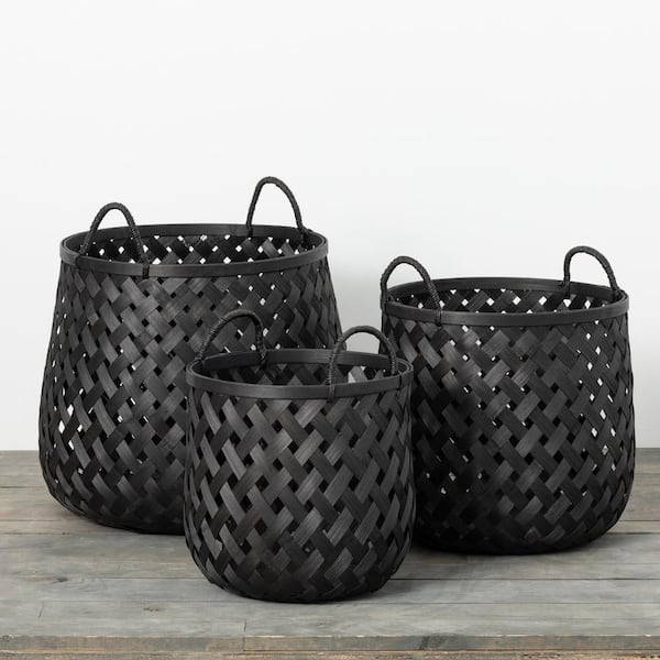 SULLIVANS 15 in., 15.75 in. and 18.75 in. Charcoal Woven Basket - Set ...