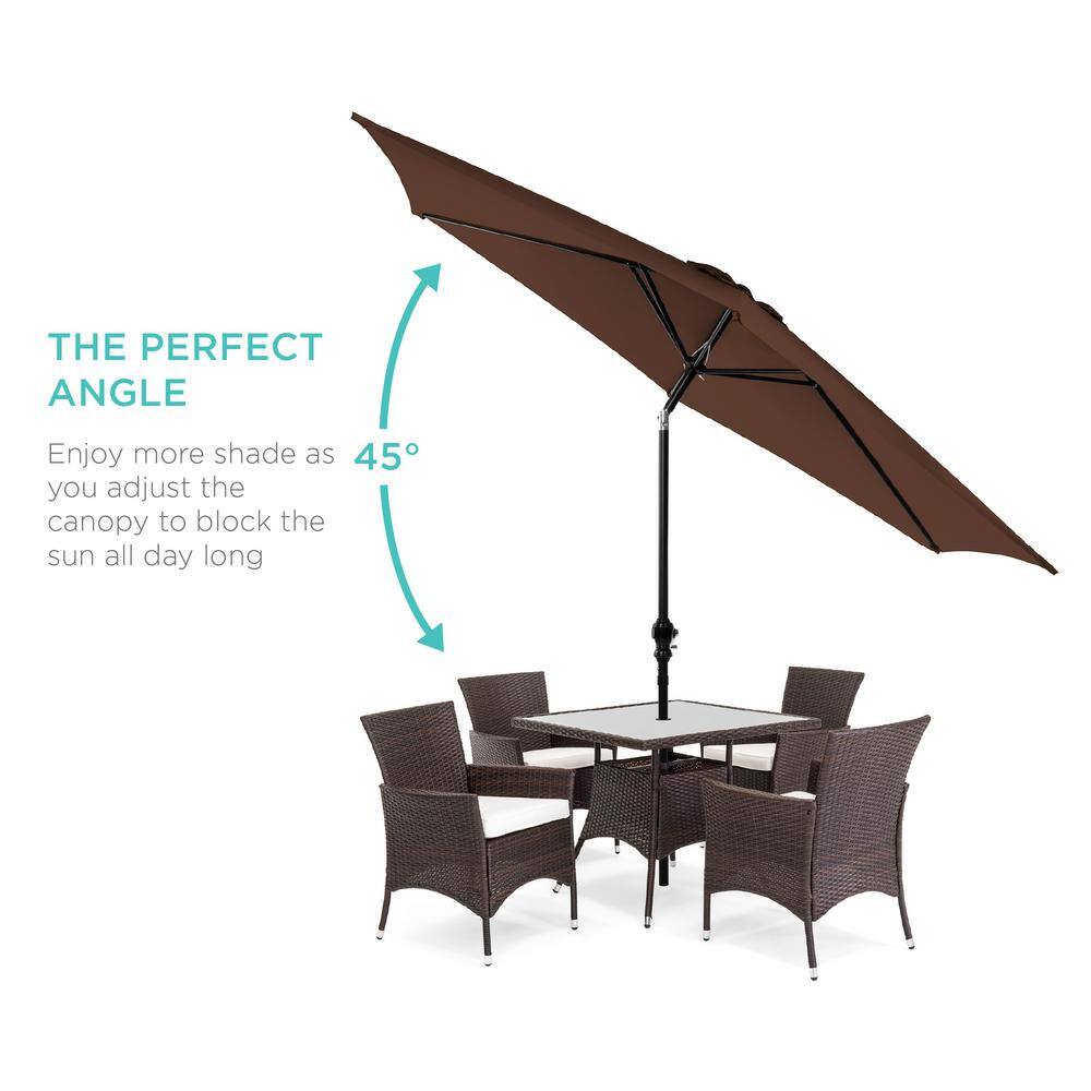 10ft Brown Hexagon Outdoor Steel Patio Umbrella with Crank