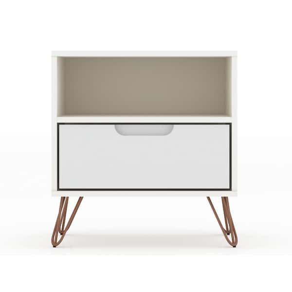 Luxor Intrepid 1.0 1-Drawer White Mid-Century Modern Nightstand