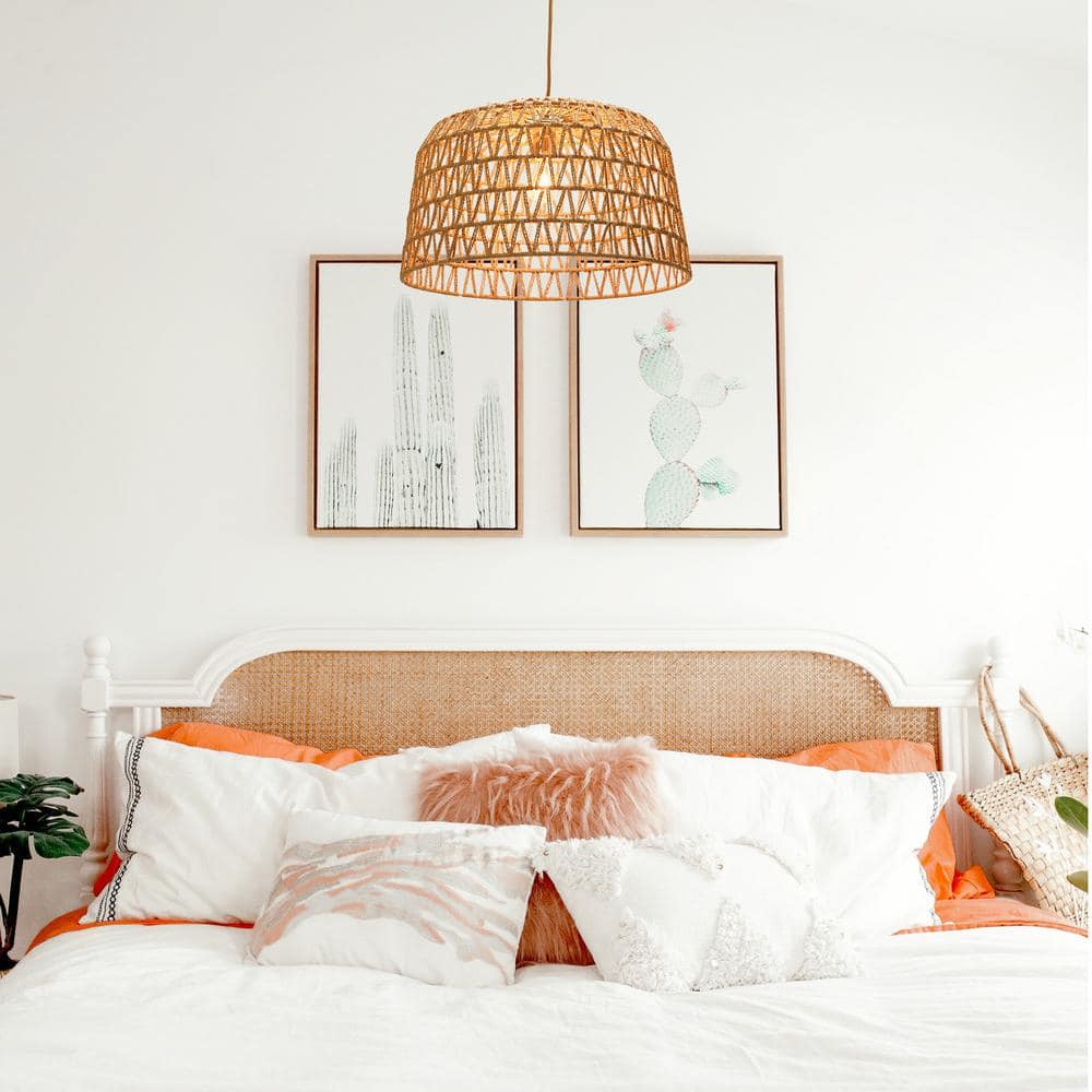 Natural Woven Paper Rope and Gold LED Bohemian Pendant Light