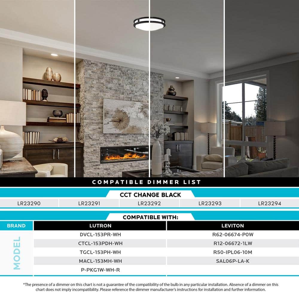 Matte Black 16" LED Flush Mount Ceiling Light with Adjustable Color Temperature