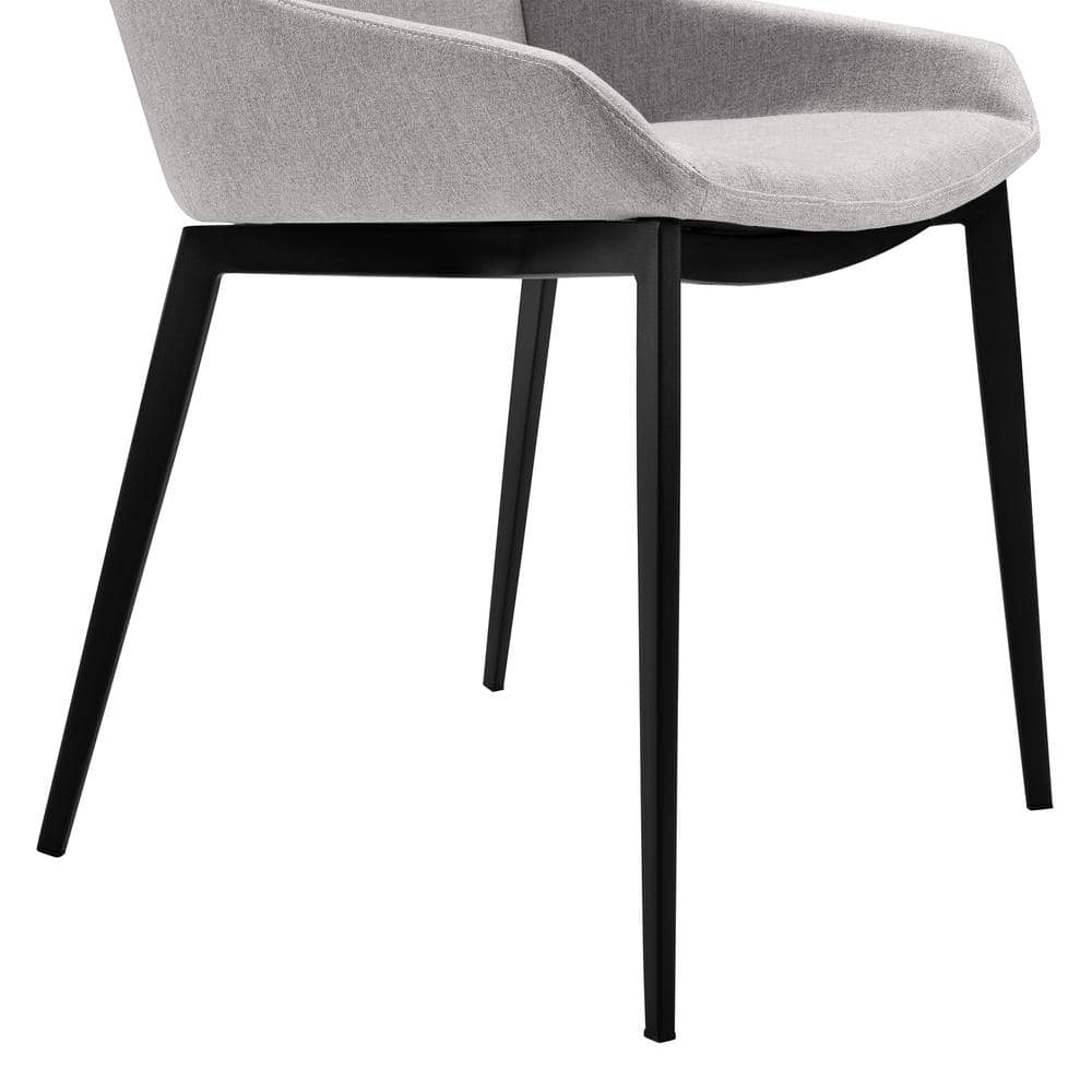 High-Back Matte Black Metal Side Chair with Gray Upholstery
