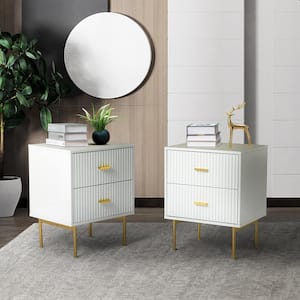 Orena 19.7 in. W x 15.7 in. D x 25.2 in. H 2-Drawer White Nightstand with Metal Legs and Ample Storage Space（set of 2）