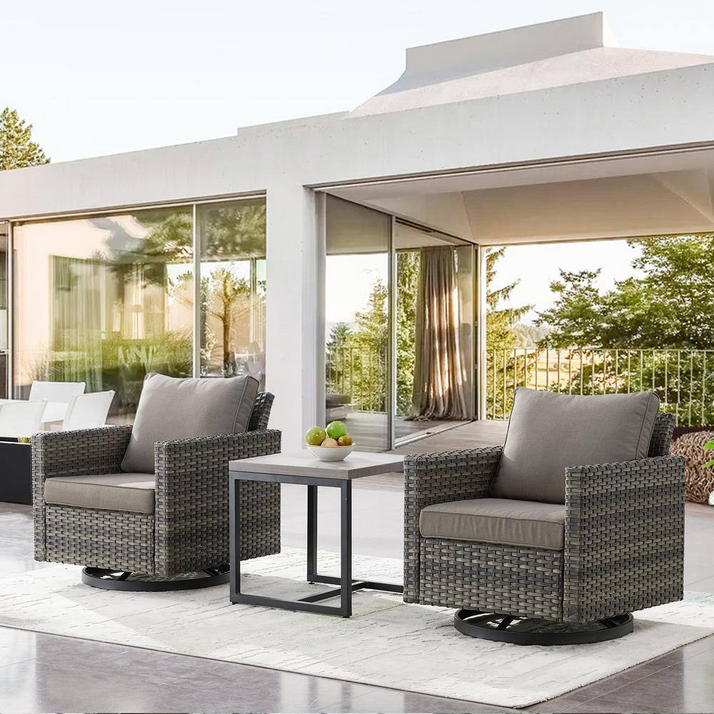 U-Weave 3-Piece Gray Wicker Swivel Outdoor Rocking Chairs Patio Conversation Set with Olefin Gray Cushions price history on PriceWatchPro