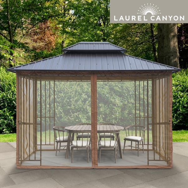 LAUREL CANYON 10 ft. x 12 ft. Hardtop with Column Shelves and Mosquito Netting (2-Tier)