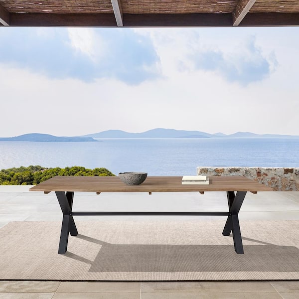 Armen Living Glendora Light Brown Rectangle Eucalyptus Wood Outdoor Dining Table
