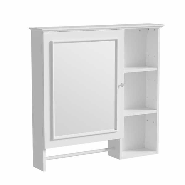 cadeninc 28.85 in. W x 4.5 in. D x 28 in. H  Wall Mounted Bathroom Storage Cabinet in White with Mirror and Adjustable Shelves