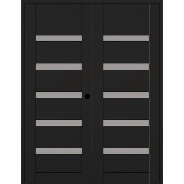 Belldinni Leora 60 in. x 80 in. Left Active 5-Lite Frosted Glass Black Matte Composite Double Prehung Interior Door