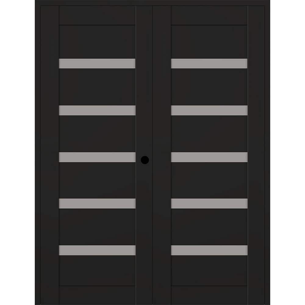 Leora 56 in. x 80 in. Left Active 5-Lite Frosted Glass Black Matte Composite Double Prehung Interior Door price history on PriceWatchPro