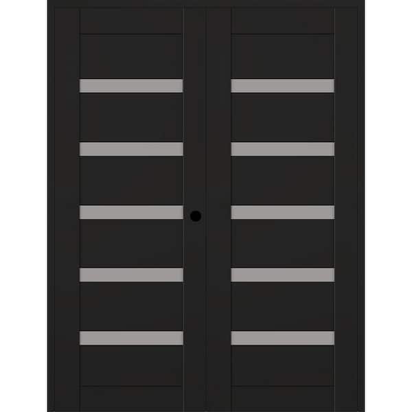 Belldinni Leora 72 in. x 96 in. Left Active 7-Lite Frosted Glass Black Matte Composite Double Prehung Interior Door