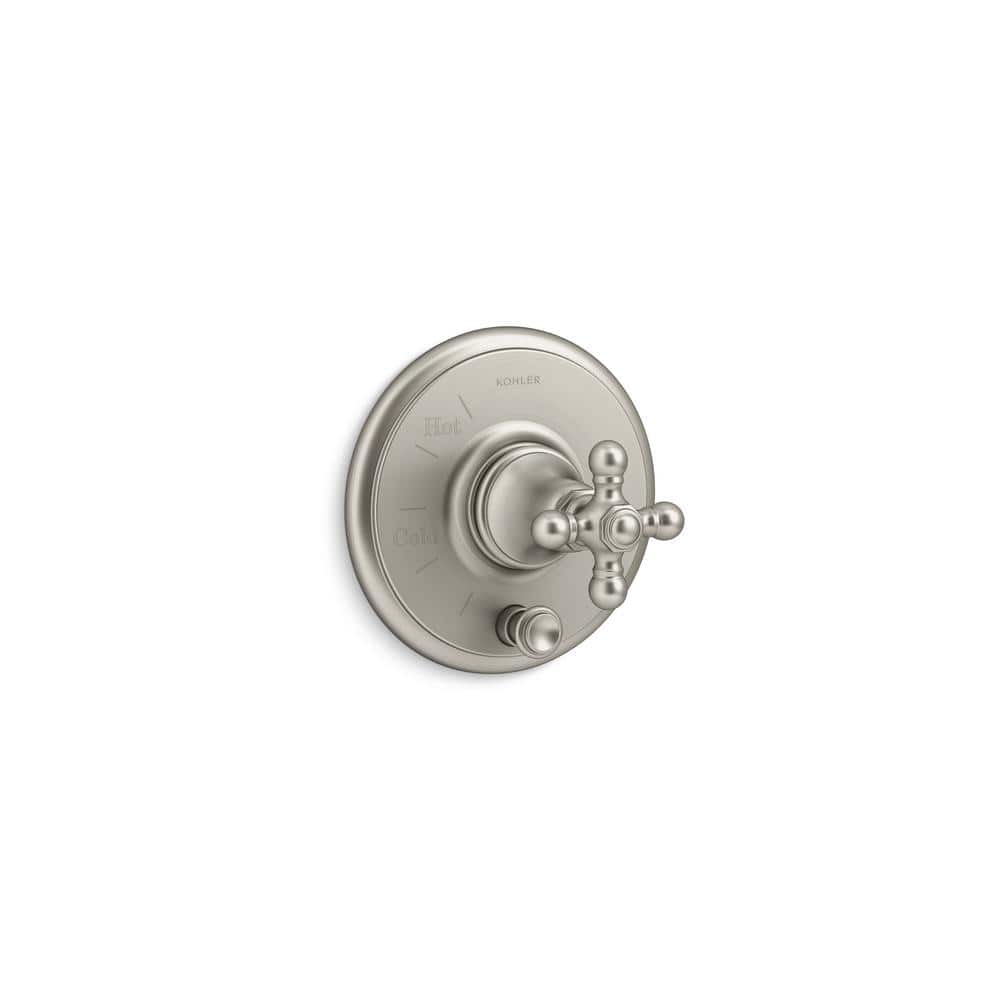 Vibrant Brushed Nickel Wall-Mounted Cross Handle Valve Trim