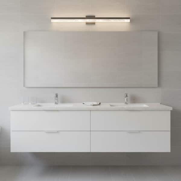 48 in. 1-Light Brushed Nickel Integrated LED Vanity Light with Acrylic Shade, 32W Linear Wall Sconce for Bathroom Mirror