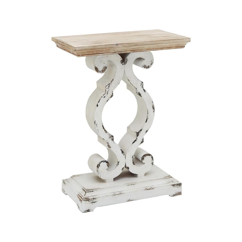 Rustic French Country Natural Wood End Table with Distressed White Base