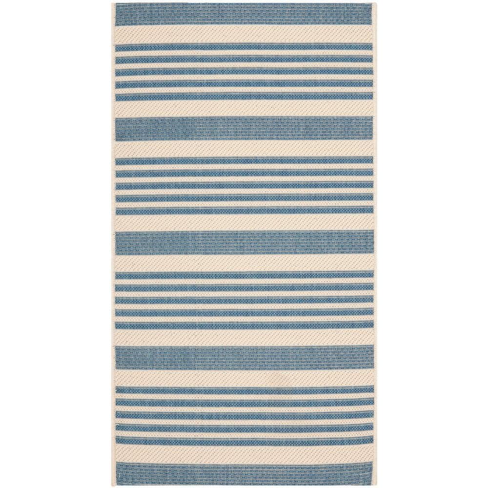 SAFAVIEH Courtyard Beige/Blue Doormat 3 ft. x 5 ft. Striped Indoor ...