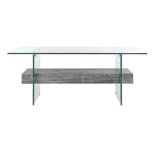 Kayley 43.3 in. Glass/Black Oak Wood Shelf Rectangle Coffee Table