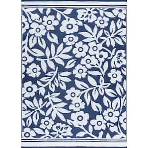 Sunset Floral Navy 9 ft. x 12 ft. Indoor/Outdoor Area Rug