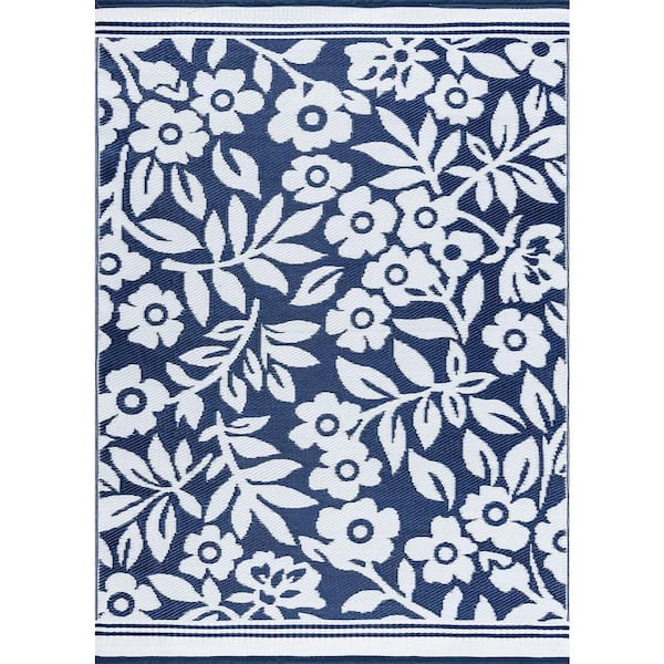 Tayse Rugs Sunset Floral Navy 9 ft. x 12 ft. Indoor/Outdoor Area Rug