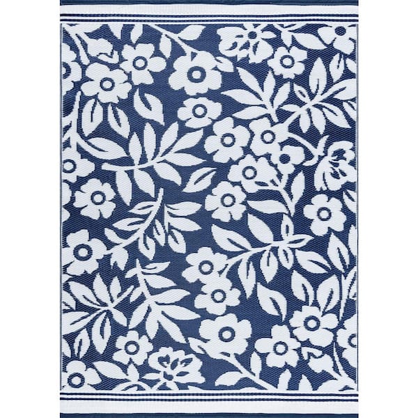 Tayse Rugs Sunset Floral Navy 9 ft. x 12 ft. Indoor/Outdoor Area Rug