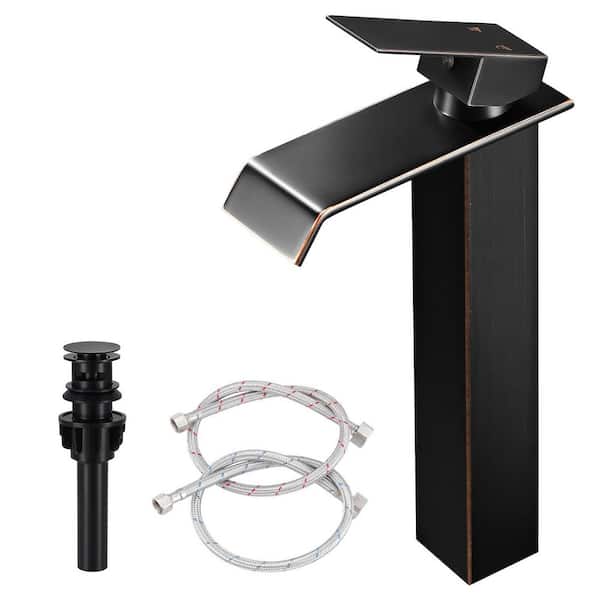 Waterfall Single Handle Vessel Sink Faucet with Pop-Up Drain in Oil Rubbed Bronze