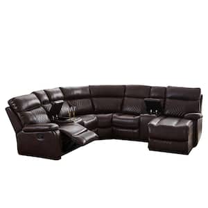 89.3 in. Polyester Blend Motion L Shape Sectional Sofa with Manual Reclining Chaise, Brown