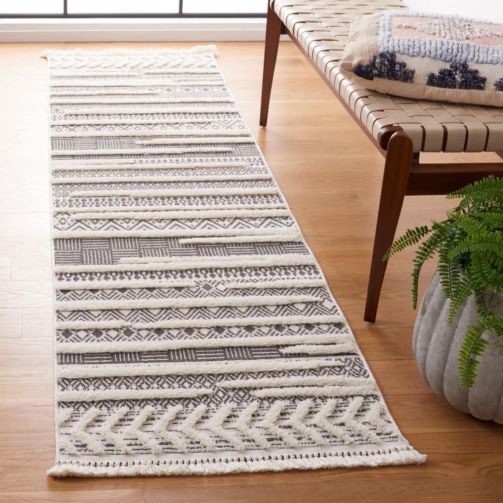 SAFAVIEH Urban 2 ft. x 8 ft. Gray/Ivory Striped High-Low Runner Rug ...