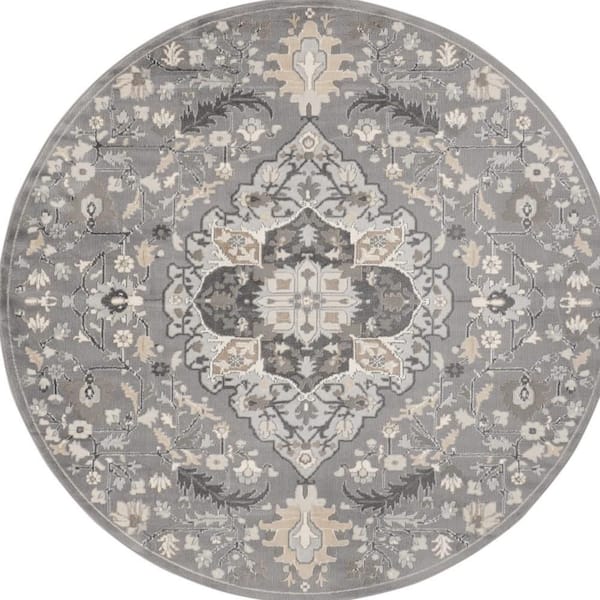 8 ft. Round White Medallion Washable Area Rug