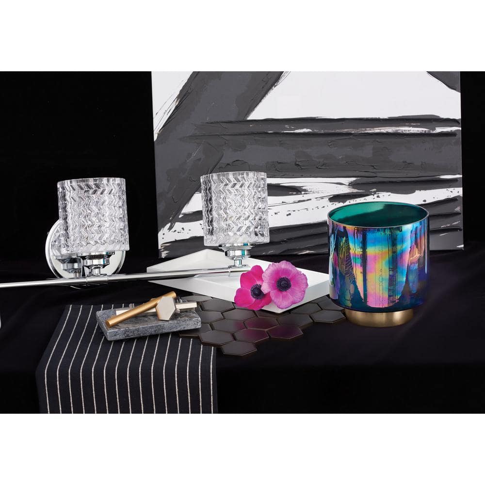 Elle Chrome 3-Light Vanity with Chevron Cut Clear Glass