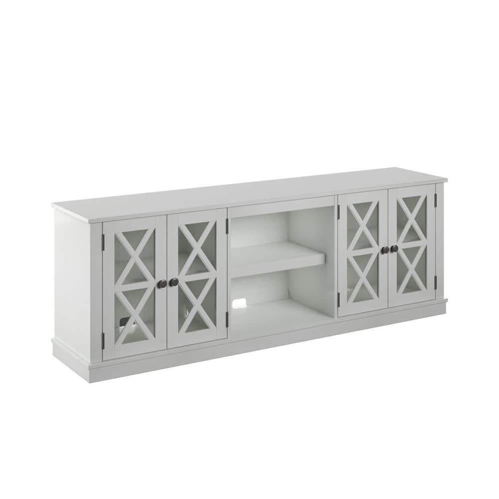 White Farmhouse TV Stand with Cabinets for 80" TVs