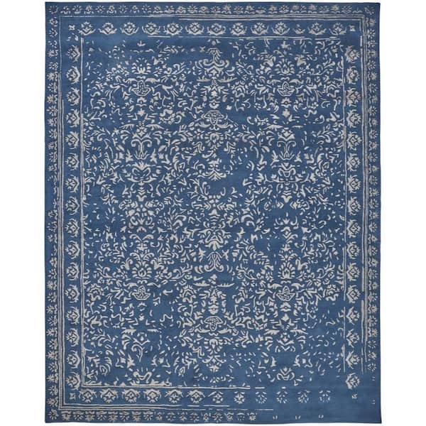 2 ft. x 8 ft. Blue, Silver Floral Area Rug