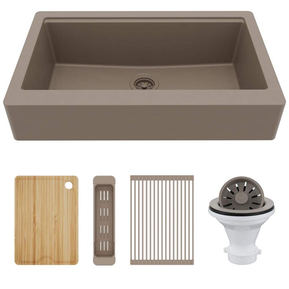 34 in. Retrofit Farmhouse Single Bowl Quartz Workstation Kitchen Sink in Concrete price history on PriceWatchPro