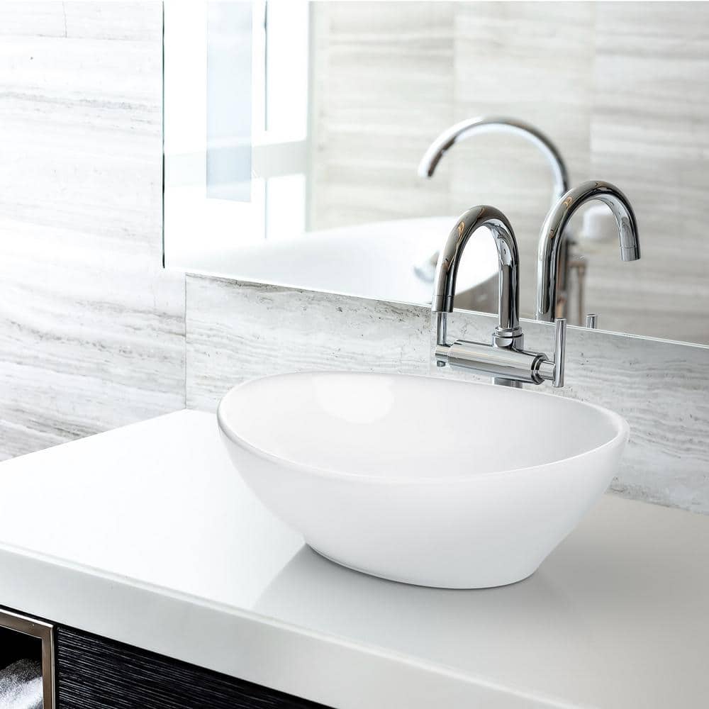 White Ceramic Oval Above-Counter Bathroom Sink