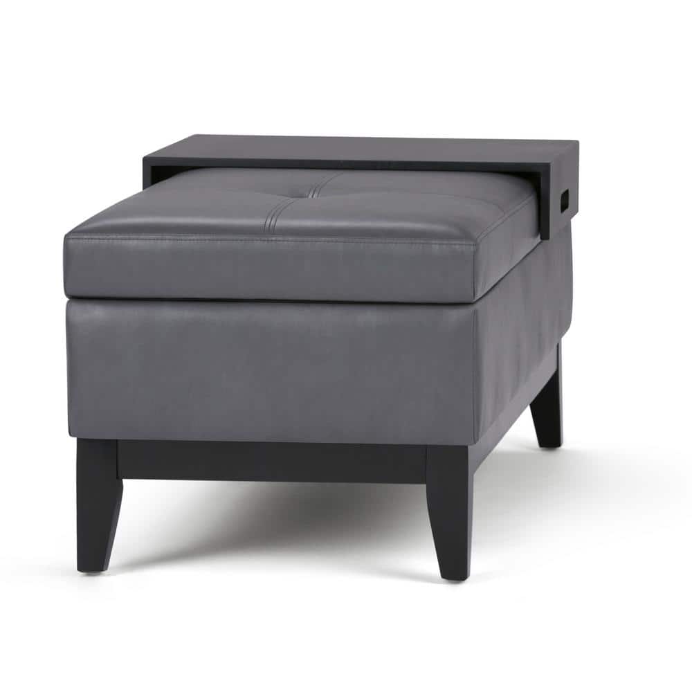Jackson 42" Stone Grey Faux Leather Tufted Storage Ottoman with Tray